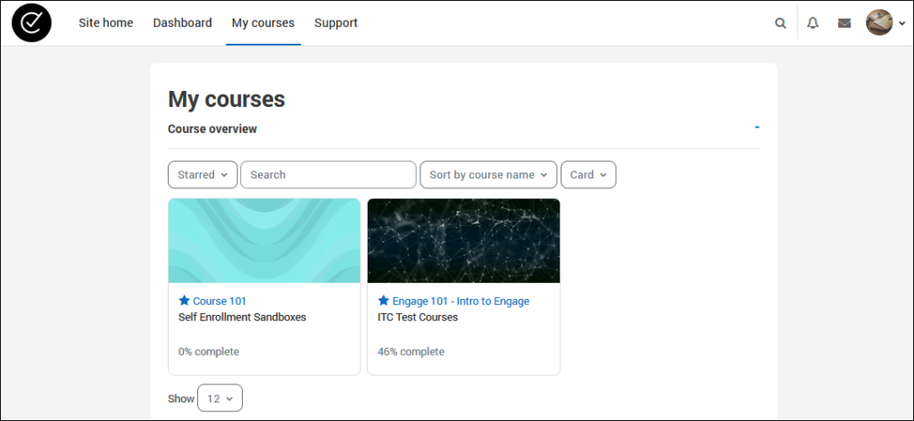 Engage 4.0 My Courses Page